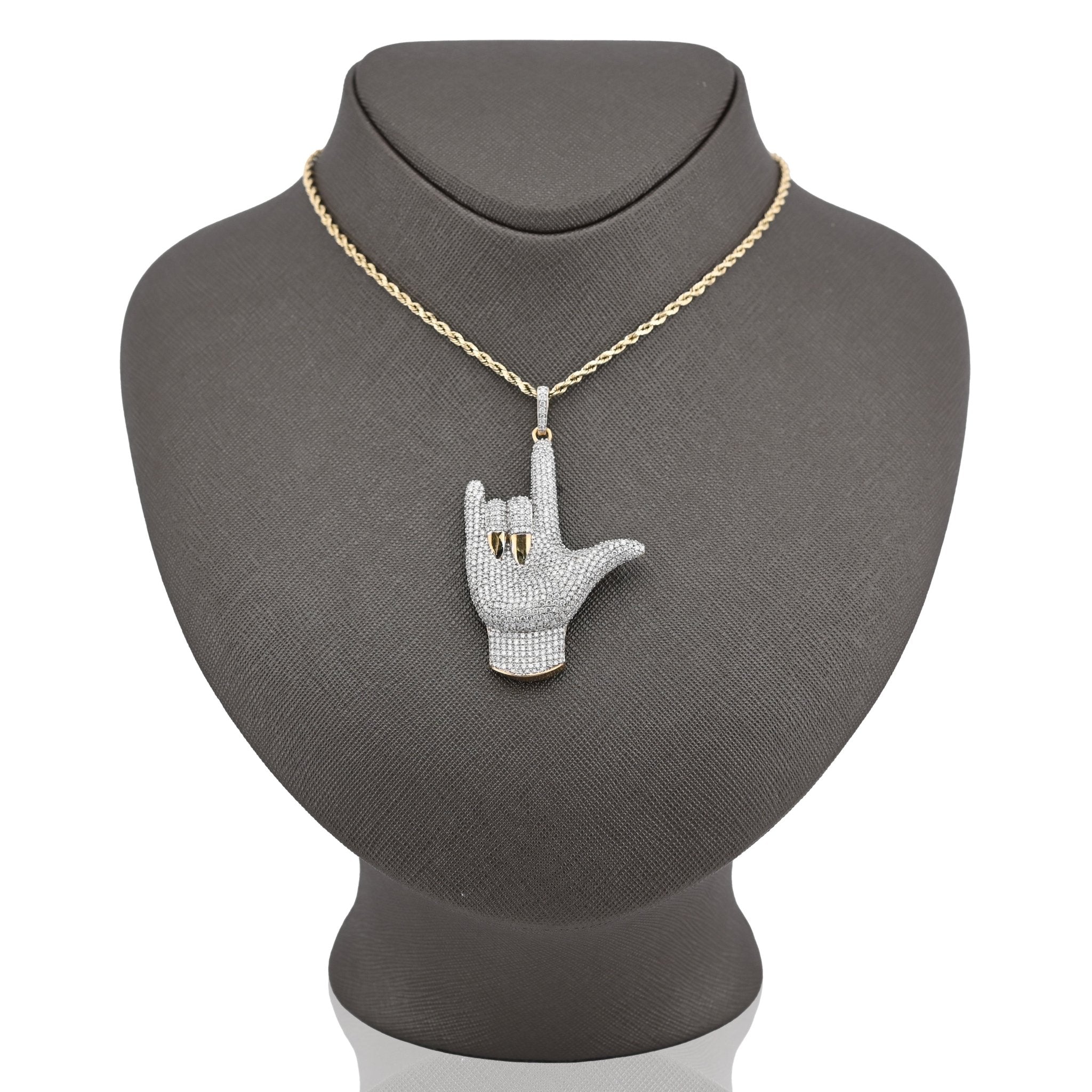 10K Yellow Gold "I LOVE YOU" Sign 3.05CT Natural Diamond Pendant Men Women Charm - Elite Jewelers - Charms & Pendants