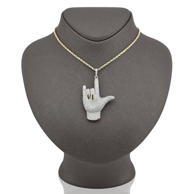 10K Yellow Gold "I LOVE YOU" Sign 3.05CT Natural Diamond Pendant Men Women Charm - Elite Jewelers - Charms & Pendants