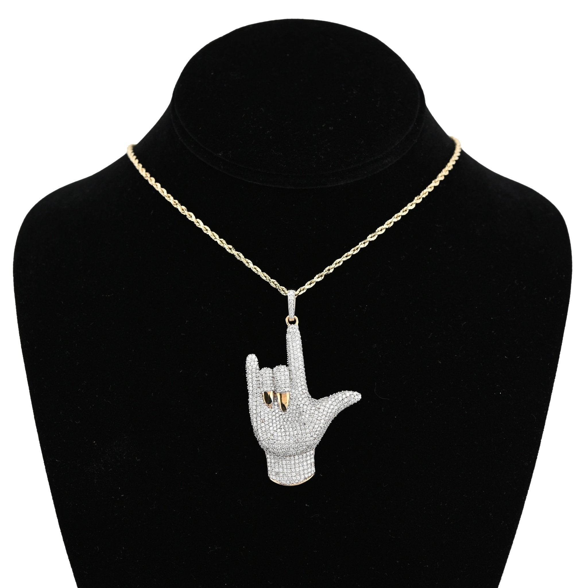 10K Yellow Gold "I LOVE YOU" Sign 3.05CT Natural Diamond Pendant Men Women Charm - Elite Jewelers - Charms & Pendants