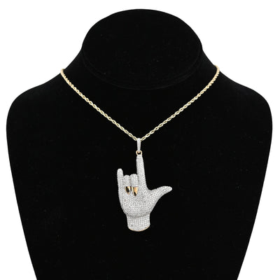 10K Yellow Gold "I LOVE YOU" Sign 3.05CT Natural Diamond Pendant Men Women Charm - Elite Jewelers - Charms & Pendants