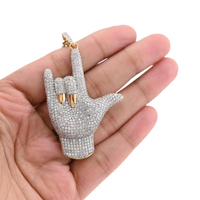 10K Yellow Gold "I LOVE YOU" Sign 3.05CT Natural Diamond Pendant Men Women Charm - Elite Jewelers - Charms & Pendants