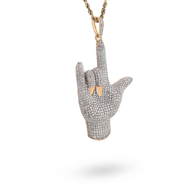 10K Yellow Gold "I LOVE YOU" Sign 3.05CT Natural Diamond Pendant Men Women Charm - Elite Jewelers - Charms & Pendants
