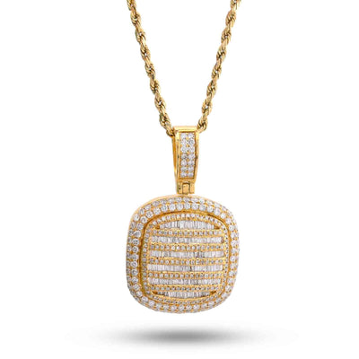 10K Yellow Gold Ice Tray Style Dog Tag Charm Natural Diamond Round/Baguette 2CT Pendant - Elite Jewelers-Charms & Pendants