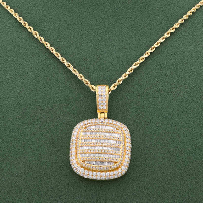 10K Yellow Gold Ice Tray Style Dog Tag Charm Natural Diamond Round/Baguette 2CT Pendant - Elite Jewelers-Charms & Pendants