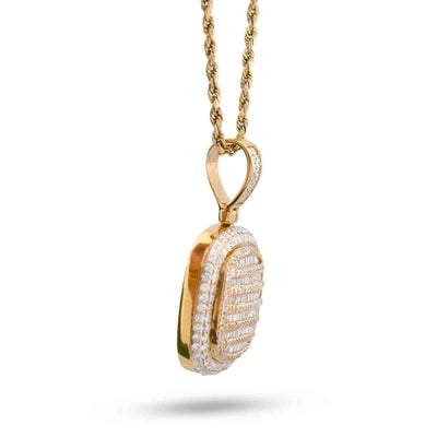 10K Yellow Gold Ice Tray Style Dog Tag Charm Natural Diamond Round/Baguette 2CT Pendant - Elite Jewelers-Charms & Pendants