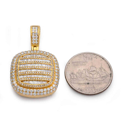 10K Yellow Gold Ice Tray Style Dog Tag Charm Natural Diamond Round/Baguette 2CT Pendant - Elite Jewelers-Charms & Pendants