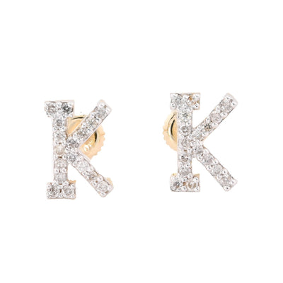 10k Yellow Gold Initial "K" 0.28CTW Natural Diamond Studs Alphabet 1.12g Earring - Elite Jewelers - Earrings