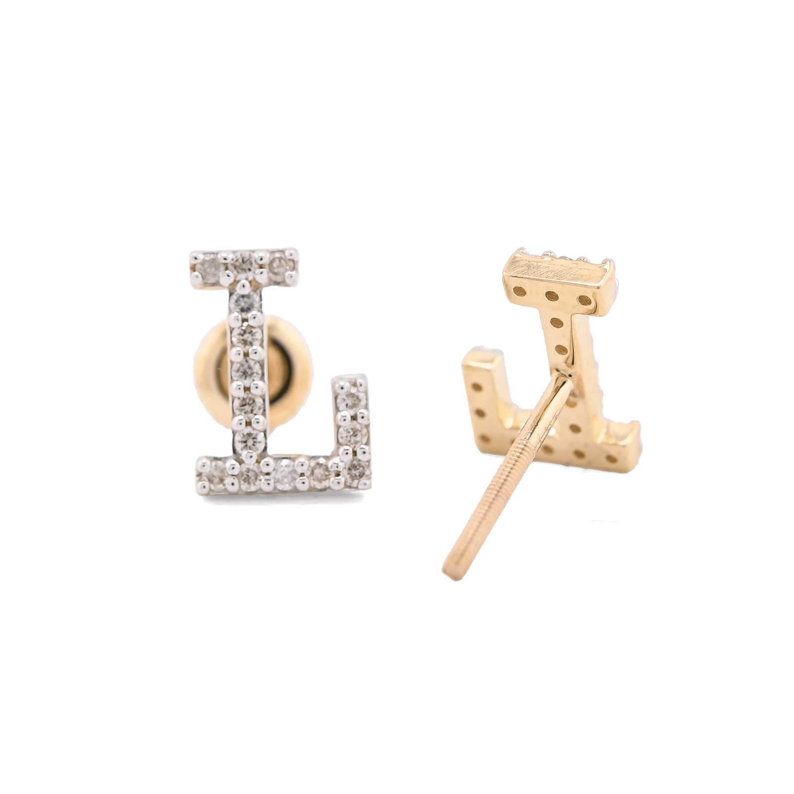 10k Yellow Gold Initial "L" 0.26CTW Natural Diamond Studs Alphabet 1.12g Earring - Elite Jewelers - Earrings