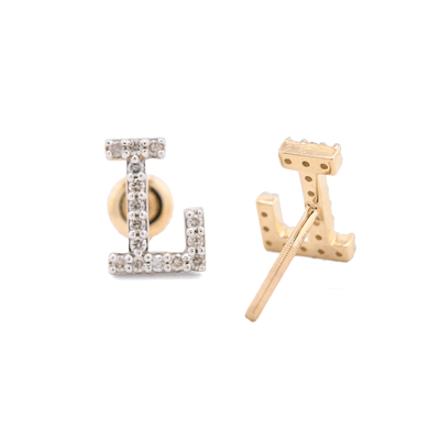 10k Yellow Gold Initial "L" 0.26CTW Natural Diamond Studs Alphabet 1.12g Earring - Elite Jewelers - Earrings