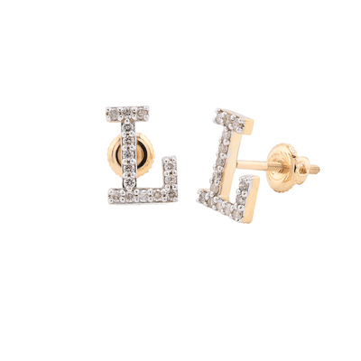 10k Yellow Gold Initial "L" 0.26CTW Natural Diamond Studs Alphabet 1.12g Earring - Elite Jewelers - Earrings