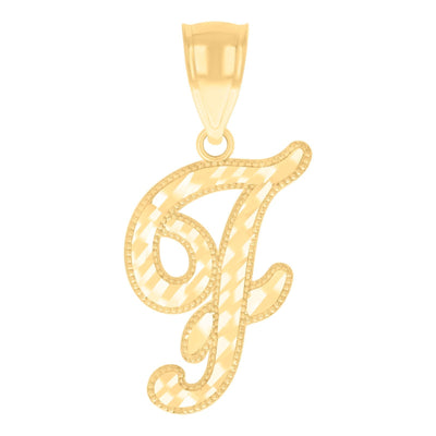 10k Yellow Gold Initial Letter "F" Script Pendant 1g Alphabet Unisex Charm - Elite Jewelers - Charms & Pendants