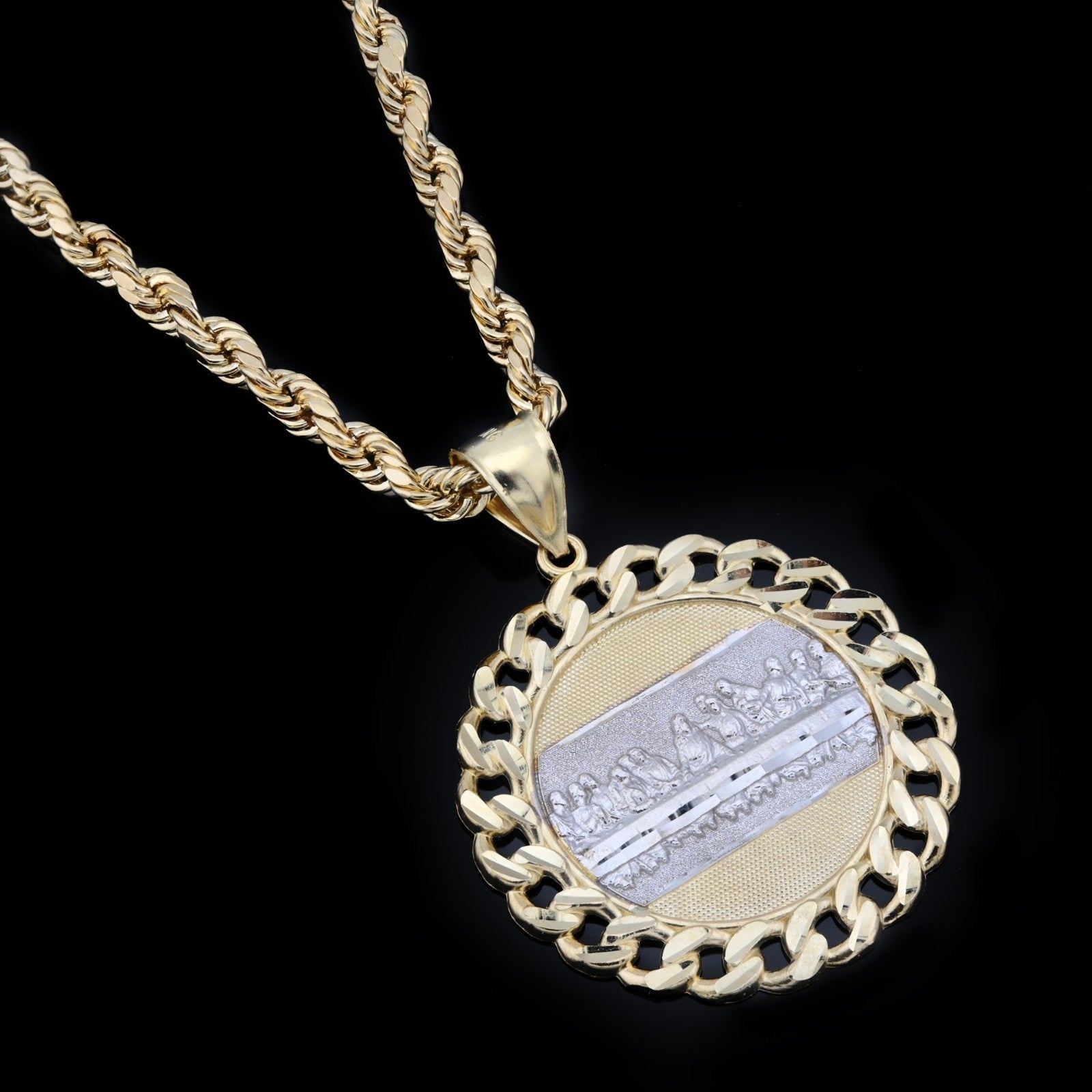 10K Yellow Gold Last Supper Jesus Pendant Apostles Charm 2" Mens Women 6.1g - Elite Jewelers - Charms & Pendants