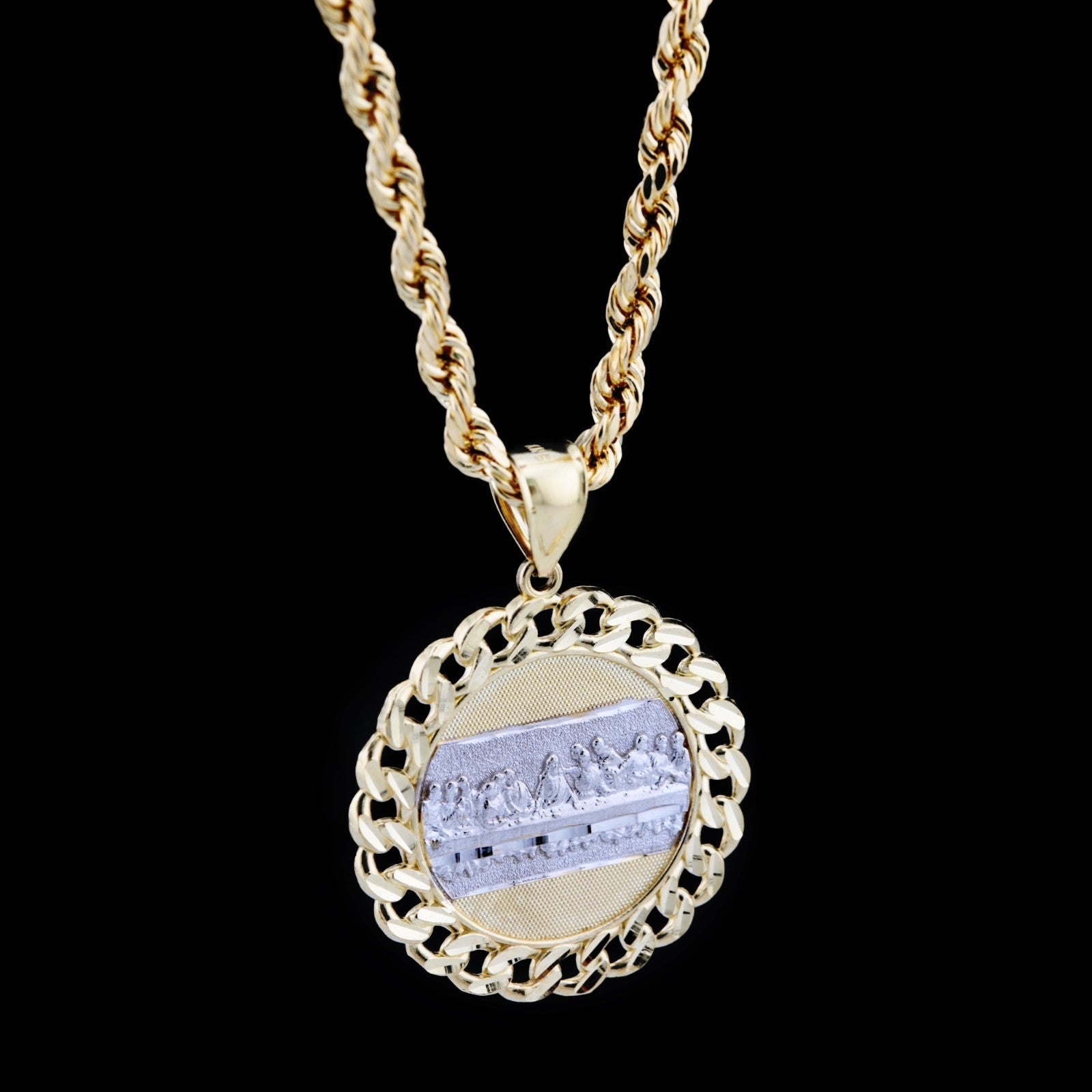 10K Yellow Gold Last Supper Jesus Pendant Apostles Charm 2" Mens Women 6.1g - Elite Jewelers - Charms & Pendants