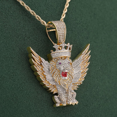 10K Yellow Gold Lion w/ Wings & Crown 4.89CT Natural Diamond Charm - Elite Jewelers-Charms & Pendants
