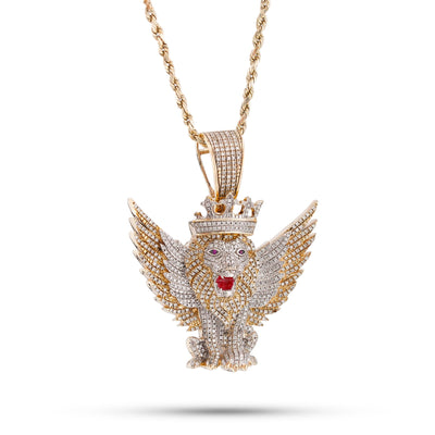 10K Yellow Gold Lion w/ Wings & Crown 4.89CT Natural Diamond Charm - Elite Jewelers-Charms & Pendants