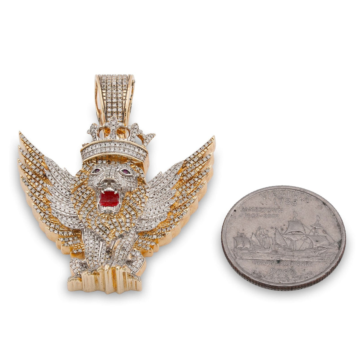 10K Yellow Gold Lion w/ Wings & Crown 4.89CT Natural Diamond Charm - Elite Jewelers-Charms & Pendants