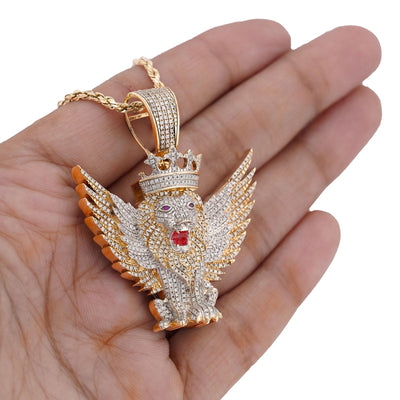 10K Yellow Gold Lion w/ Wings & Crown 4.89CT Natural Diamond Charm - Elite Jewelers-Charms & Pendants