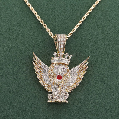 10K Yellow Gold Lion w/ Wings & Crown 4.89CT Natural Diamond Charm - Elite Jewelers-Charms & Pendants