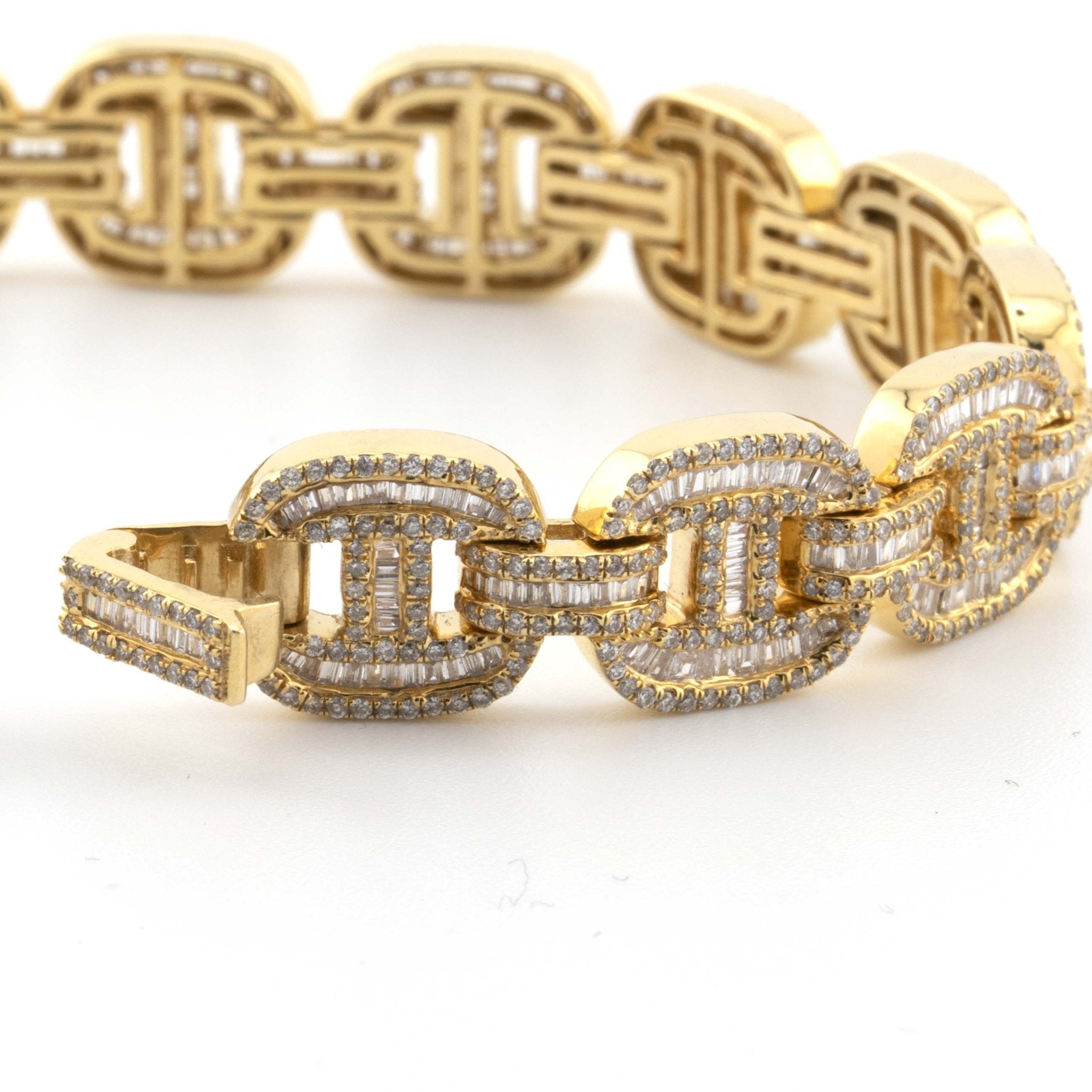 10K Yellow Gold Mariner Link 4.11CT Diamond Bracelet Baguette and Round Diamonds - Elite Jewelers - Bracelets