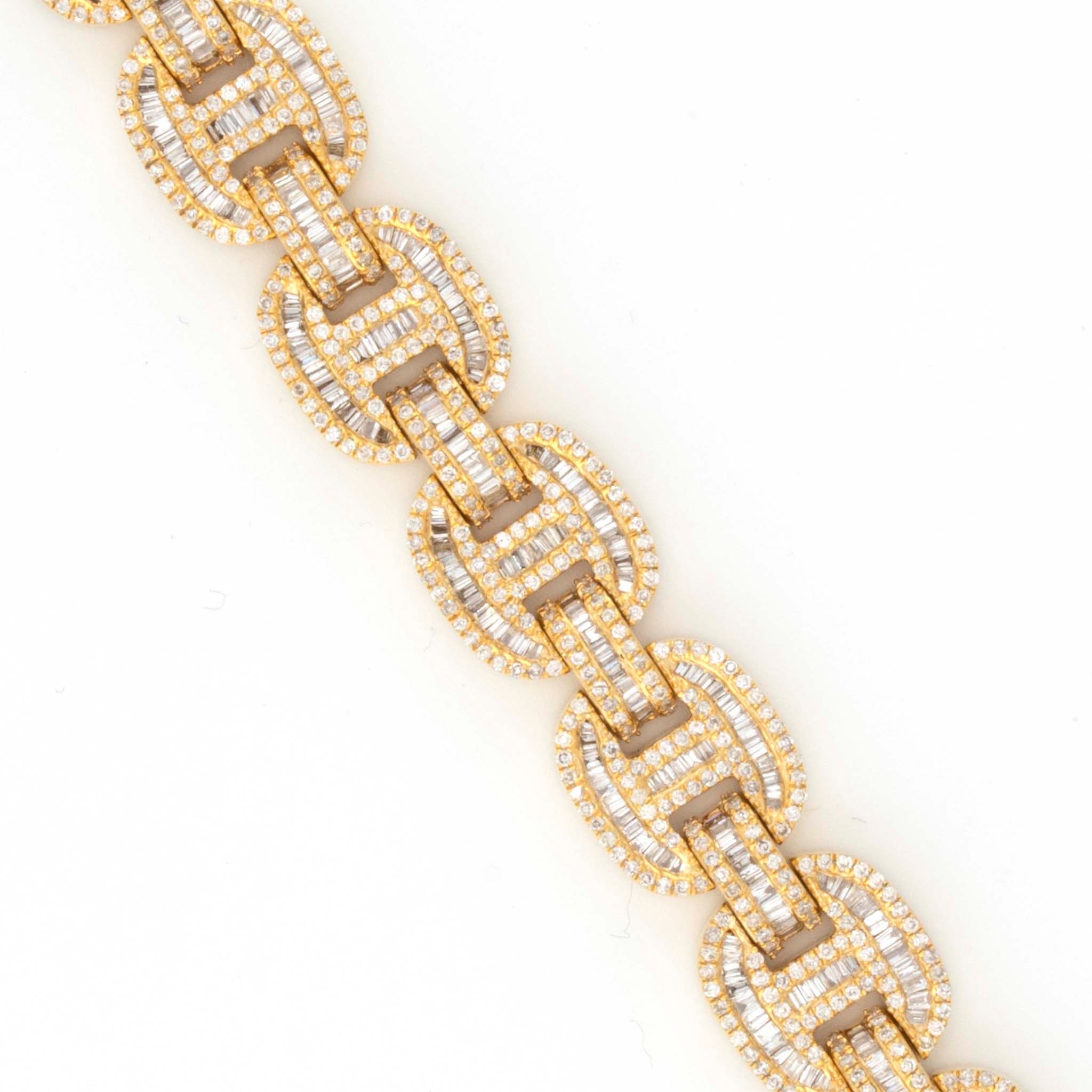 10K Yellow Gold Mariner Link 4.11CT Diamond Bracelet Baguette and Round Diamonds - Elite Jewelers - Bracelets