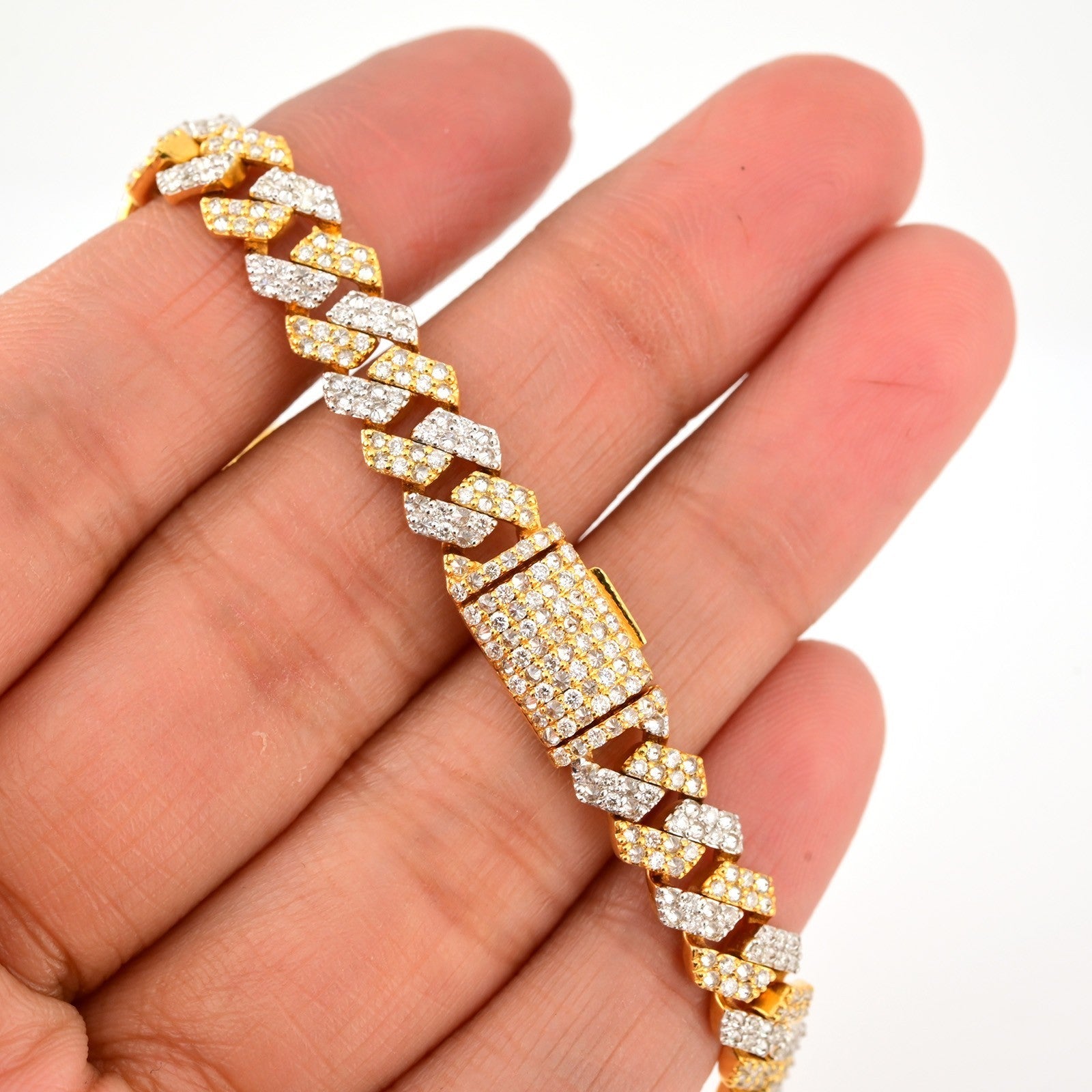 10k Yellow Gold Men 3.95CTW Natural Diamond Cuban Bracelet 18.9g 8 Inch Armlet - Elite Jewelers - Bracelets