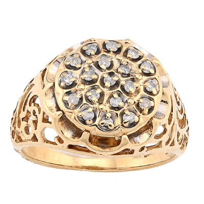 10K Yellow Gold Men Flower Cluster Round Royal 0.87CT Natural Diamond Men Ring - Elite Jewelers - Rings