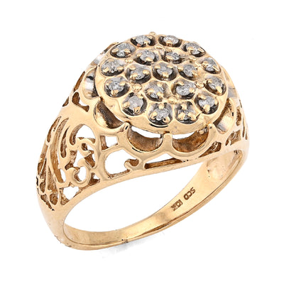10K Yellow Gold Men Flower Cluster Round Royal 0.87CT Natural Diamond Men Ring - Elite Jewelers - Rings