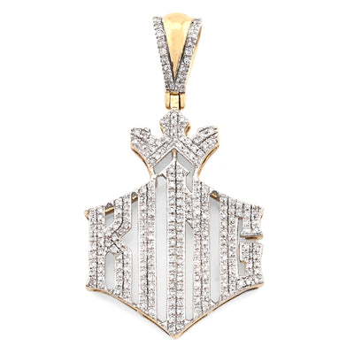 10K Yellow Gold Men "KING" Charm 0.50CT Natural Diamond Crown Pendant 1.6" - Elite Jewelers - Charms & Pendants