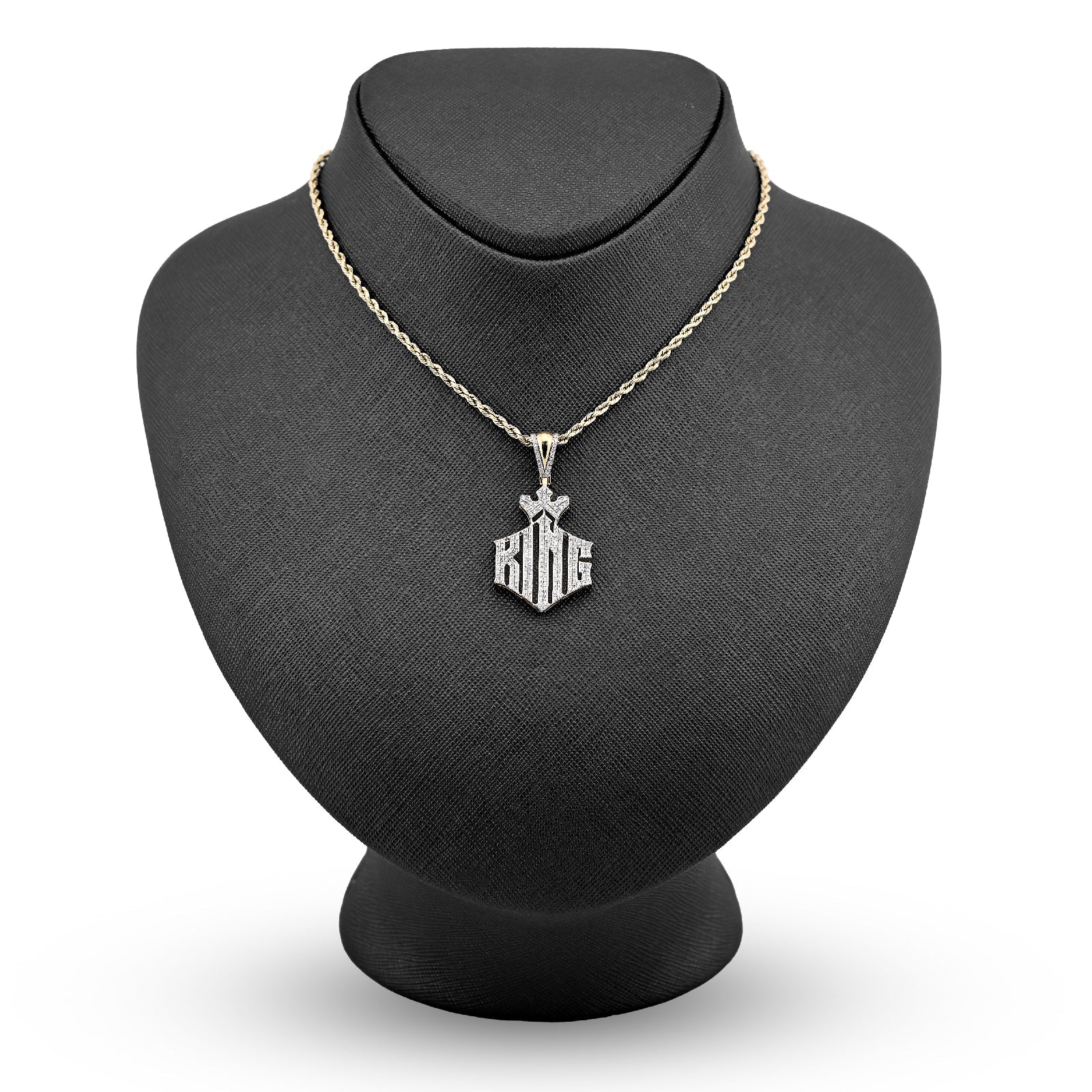 10K Yellow Gold Men "KING" Charm 0.50CT Natural Diamond Crown Pendant 1.6" - Elite Jewelers - Charms & Pendants