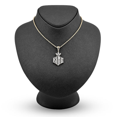 10K Yellow Gold Men "KING" Charm 0.50CT Natural Diamond Crown Pendant 1.6" - Elite Jewelers - Charms & Pendants