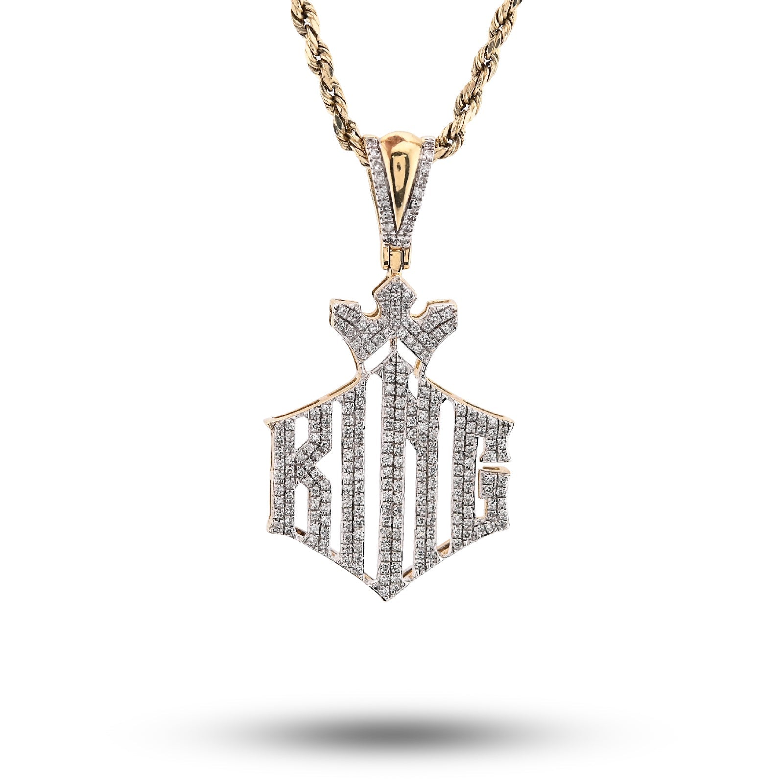 10K Yellow Gold Men "KING" Charm 0.50CT Natural Diamond Crown Pendant 1.6" - Elite Jewelers - Charms & Pendants