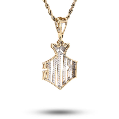 10K Yellow Gold Men "KING" Charm 0.50CT Natural Diamond Crown Pendant 1.6" - Elite Jewelers - Charms & Pendants