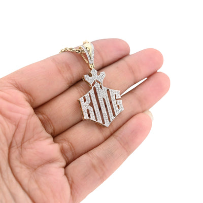 10K Yellow Gold Men "KING" Charm 0.50CT Natural Diamond Crown Pendant 1.6" - Elite Jewelers - Charms & Pendants