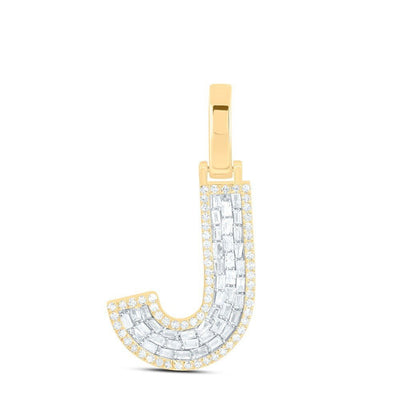 10k Yellow Gold Mens 0.35 CTW Baguette Diamond Initial "J" Charm 1.51g Pendant - Elite Jewelers - Charms & Pendants
