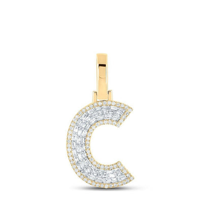 10k Yellow Gold Mens 0.4 CTW Baguette Diamond Initial "C" Charm 2.2g Pendant - Elite Jewelers - Charms & Pendants
