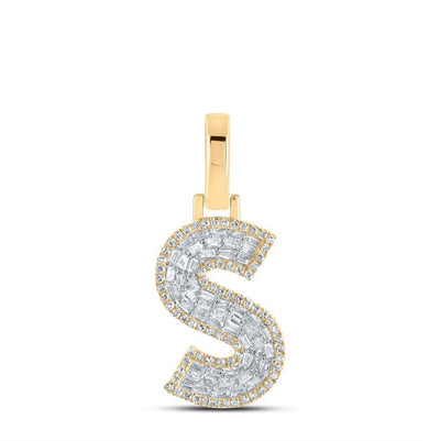 10k Yellow Gold Mens 0.4 CTW Baguette Diamond Initial "S" Charm 1.78g Pendant - Elite Jewelers - Charms & Pendants