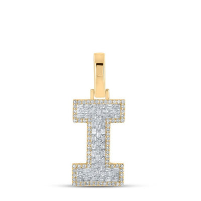 10k Yellow Gold Mens 0.41 CTW Baguette Diamond Initial "I" Charm 2.7g Pendant - Elite Jewelers - Charms & Pendants