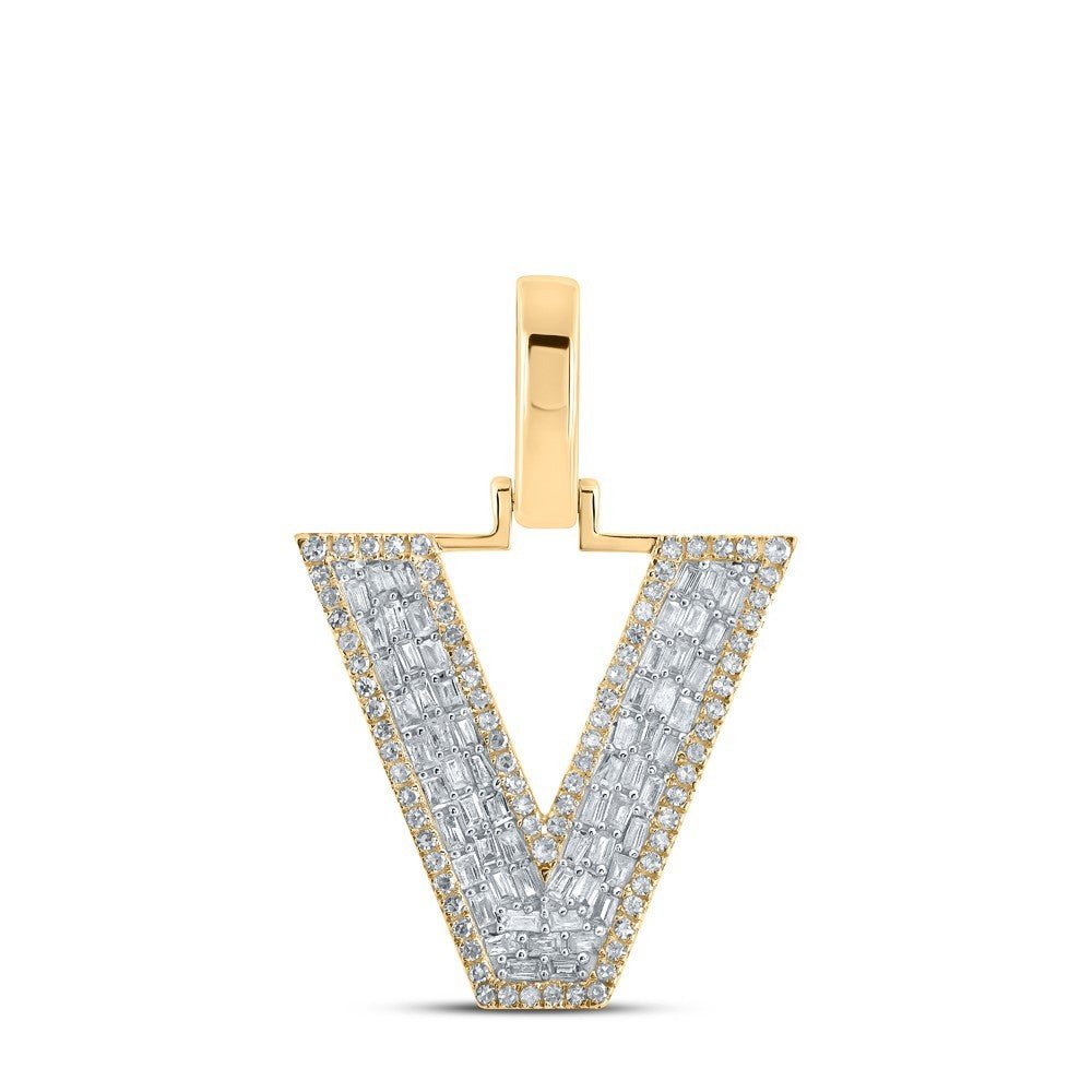 10k Yellow Gold Mens 0.5 CTW Baguette Diamond Initial "V" Charm 2.19g Pendant - Elite Jewelers - Charms & Pendants