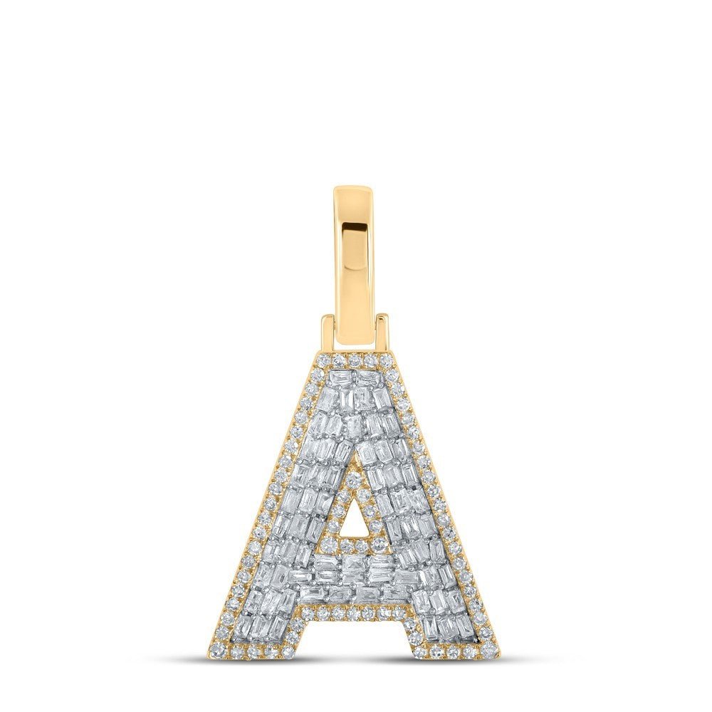10k Yellow Gold Mens 0.52 CTW Baguette Diamond Initial "A" Charm 2.09g Pendant - Elite Jewelers - Charms & Pendants