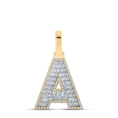 10k Yellow Gold Mens 0.52 CTW Baguette Diamond Initial "A" Charm 2.09g Pendant - Elite Jewelers - Charms & Pendants