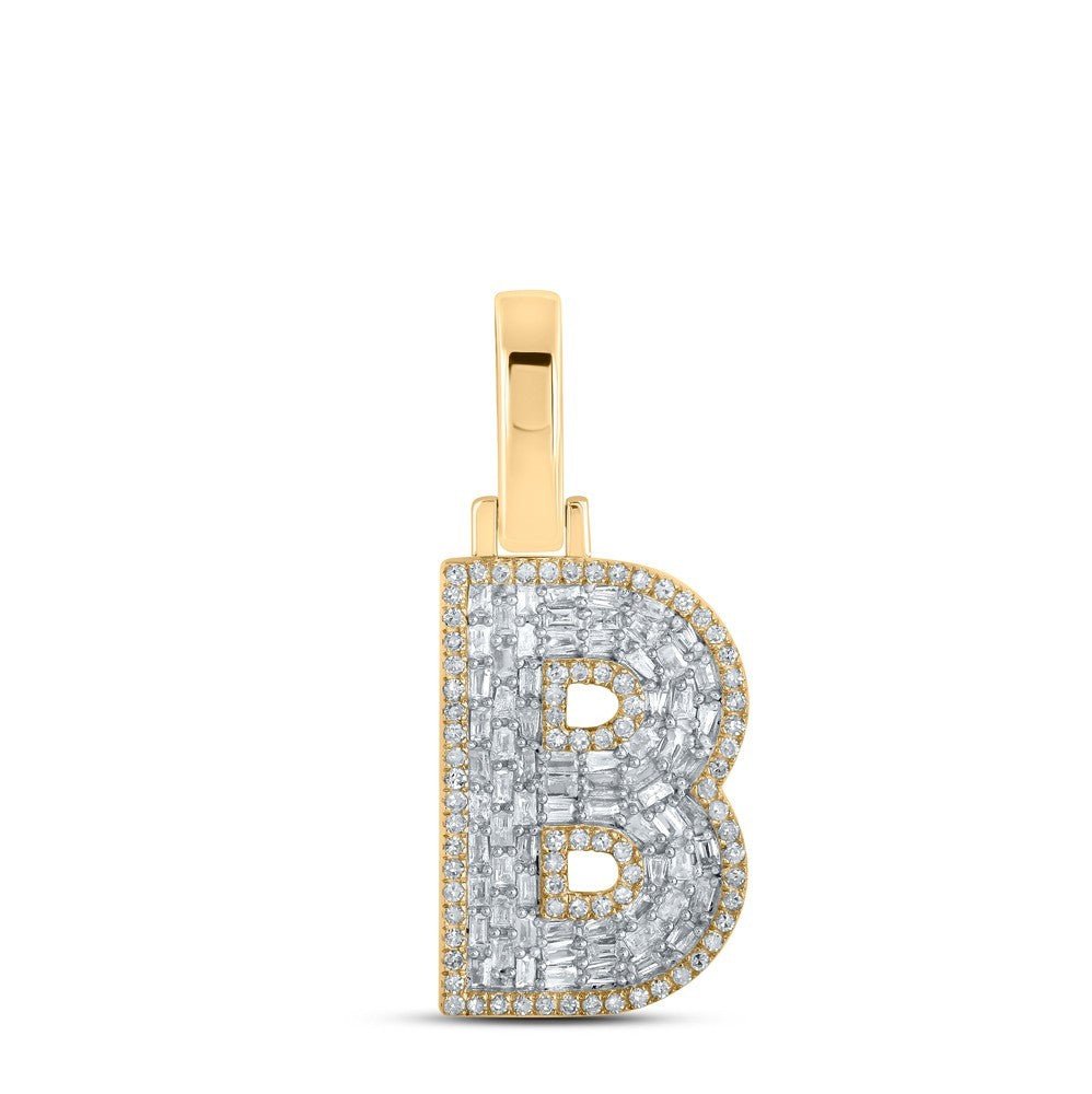 10k Yellow Gold Mens 0.52 CTW Baguette Diamond Initial "B" Charm 2.08g Pendant - Elite Jewelers - Charms & Pendants