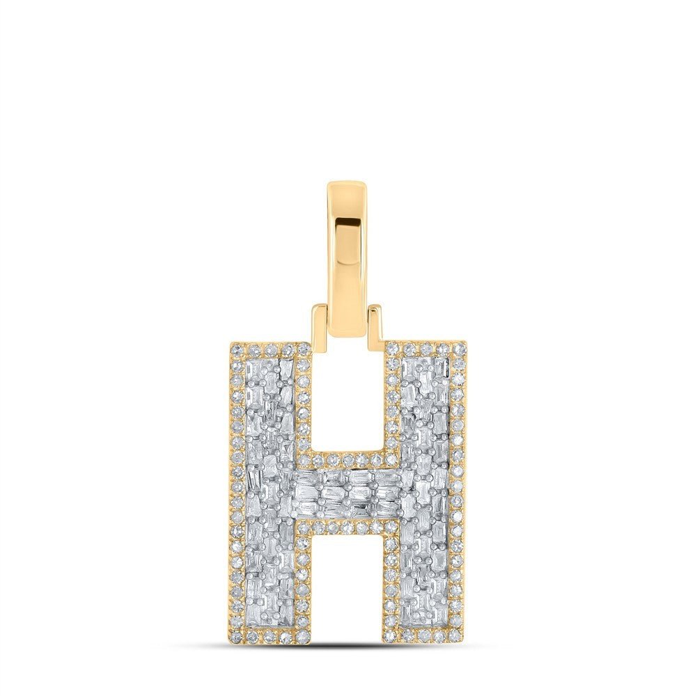 10k Yellow Gold Mens 0.54 CTW Baguette Diamond Initial "H" Charm 2.33g Pendant - Elite Jewelers - Charms & Pendants