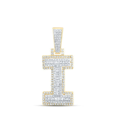 10k Yellow Gold Mens 0.62 CTW Baguette Diamond Initial "I" Charm 3.9g Pendant - Elite Jewelers - Charms & Pendants