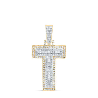 10k Yellow Gold Mens 0.64 CTW Natural Diamond Initial "T" Charm 2.91g Pendant - Elite Jewelers - Charms & Pendants