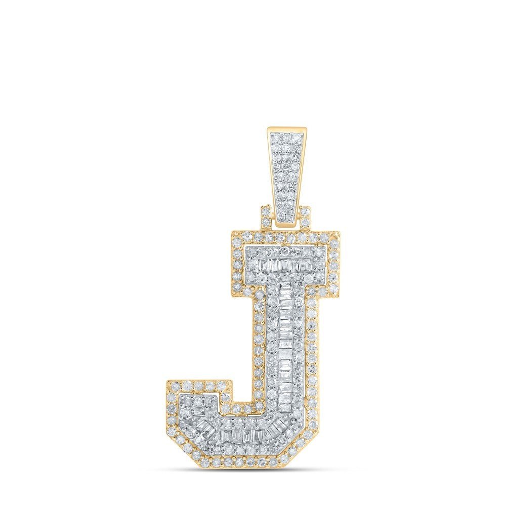 10k Yellow Gold Mens 0.65 CTW Natural Round Diamond Initial "J" Charm 4g Pendant - Elite Jewelers - Charms & Pendants