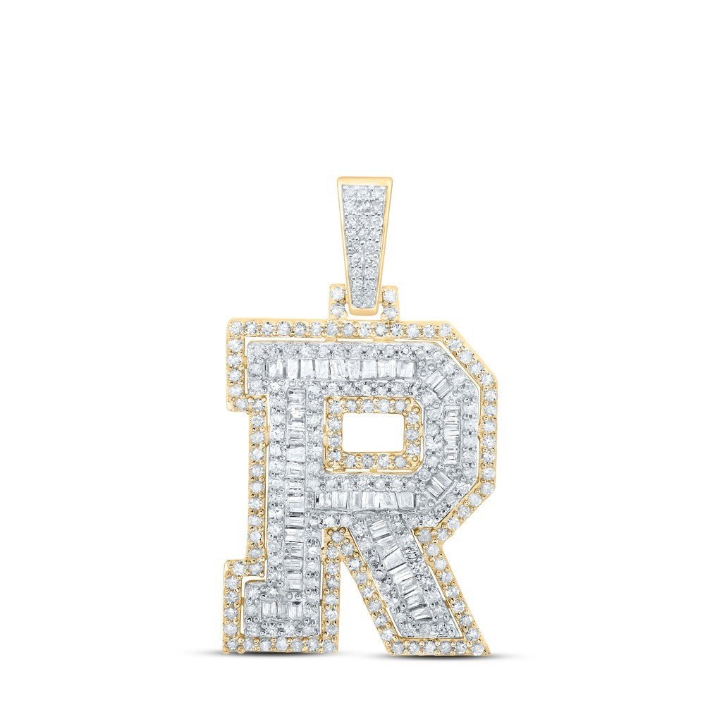 10k Yellow Gold Mens 0.91 CTW Baguette Diamond Initial "R" Charm 3.74g Pendant - Elite Jewelers - Charms & Pendants