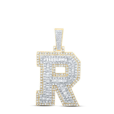 10k Yellow Gold Mens 0.91 CTW Baguette Diamond Initial "R" Charm 3.74g Pendant - Elite Jewelers - Charms & Pendants