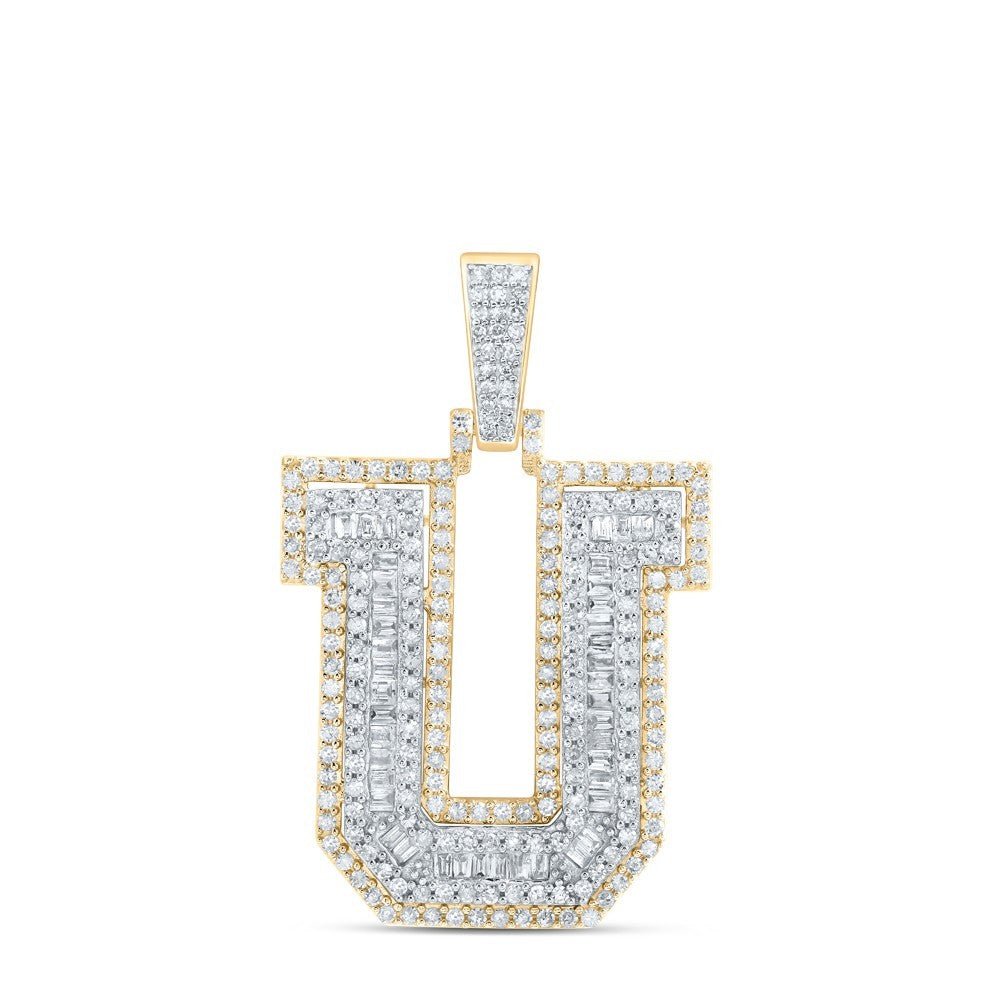 10k Yellow Gold Mens 0.93 CTW Natural Round Diamond Initial "U" Charm 4g Pendant - Elite Jewelers - Charms & Pendants