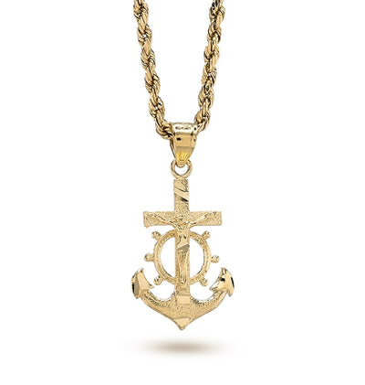 10k Yellow Gold Mens Mariner Anchor Crucifix Cross Pendant Religious 1g Charm - Elite Jewelers - Charms & Pendants