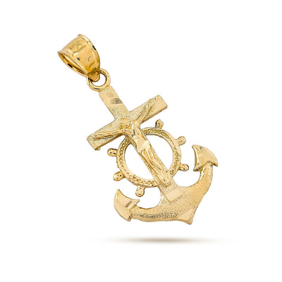 10k Yellow Gold Mens Mariner Anchor Crucifix Cross Pendant Religious 1g Charm - Elite Jewelers - Charms & Pendants